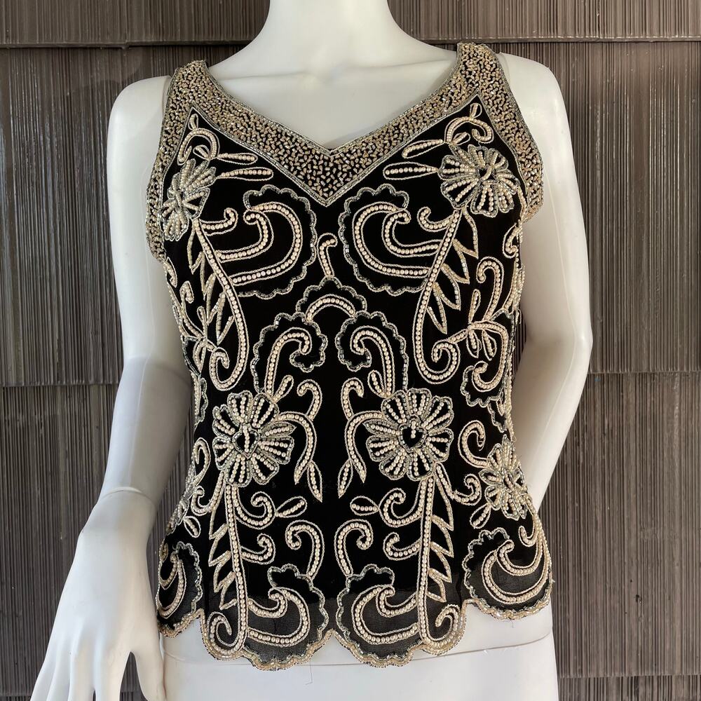🔥Vintage JKARA Beaded Art Deco Gatsby Roaring 20s Era Style Jazz Party Glam Top